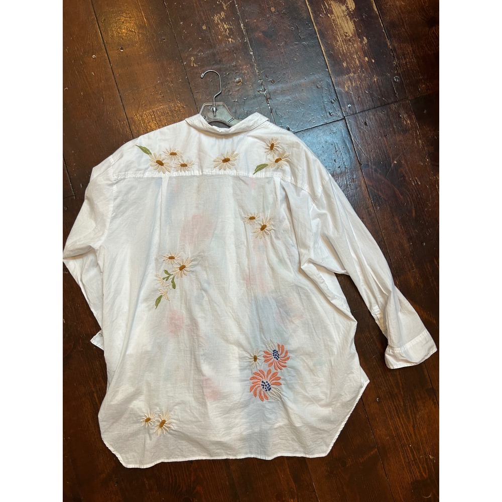 Johnny Was Workshop White Cotton Embroidered Floral Bird Blouse XL - Picture 2 of 10
